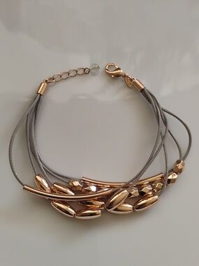 Rose Gold tone Accent Grey Multi-Strand Cord Bracelet NWT